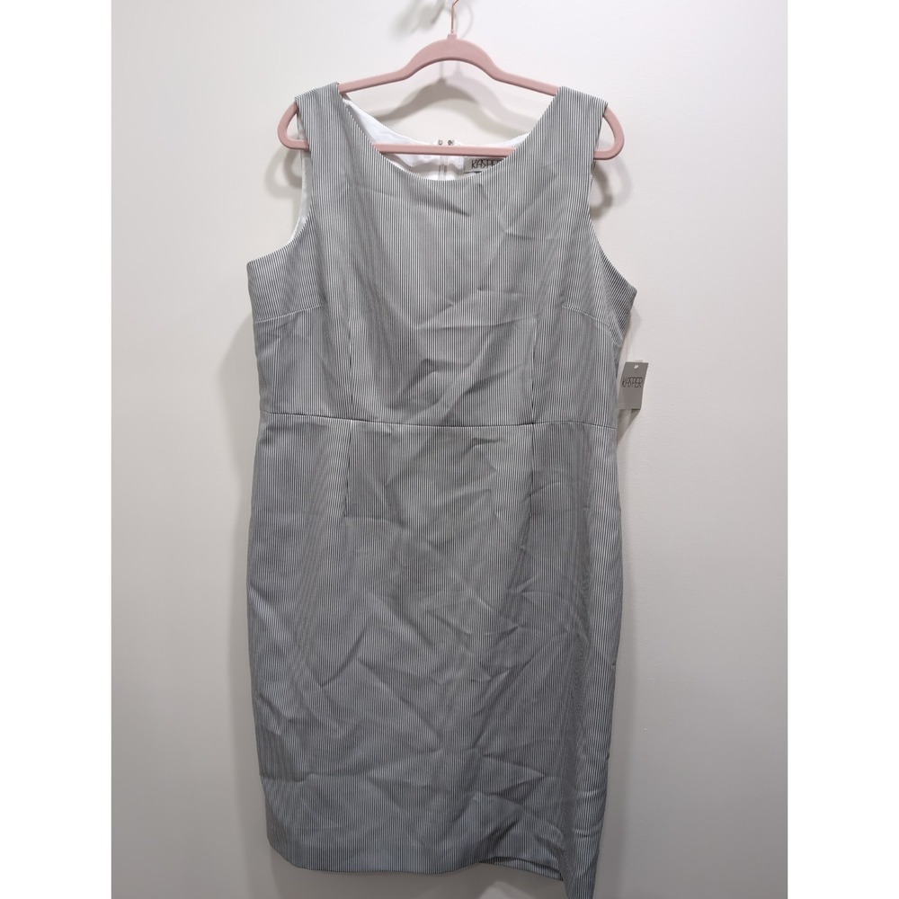 NWT Kasper Women's Blue And White Seersucker Sleeveless Dress Size 18 Office